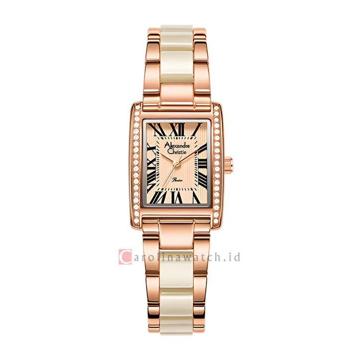Jam Tangan Alexandre Christie AC 2C03 LHBRGRGIV Women Rose Gold Dial Dual Tone Stainless Steel Strap