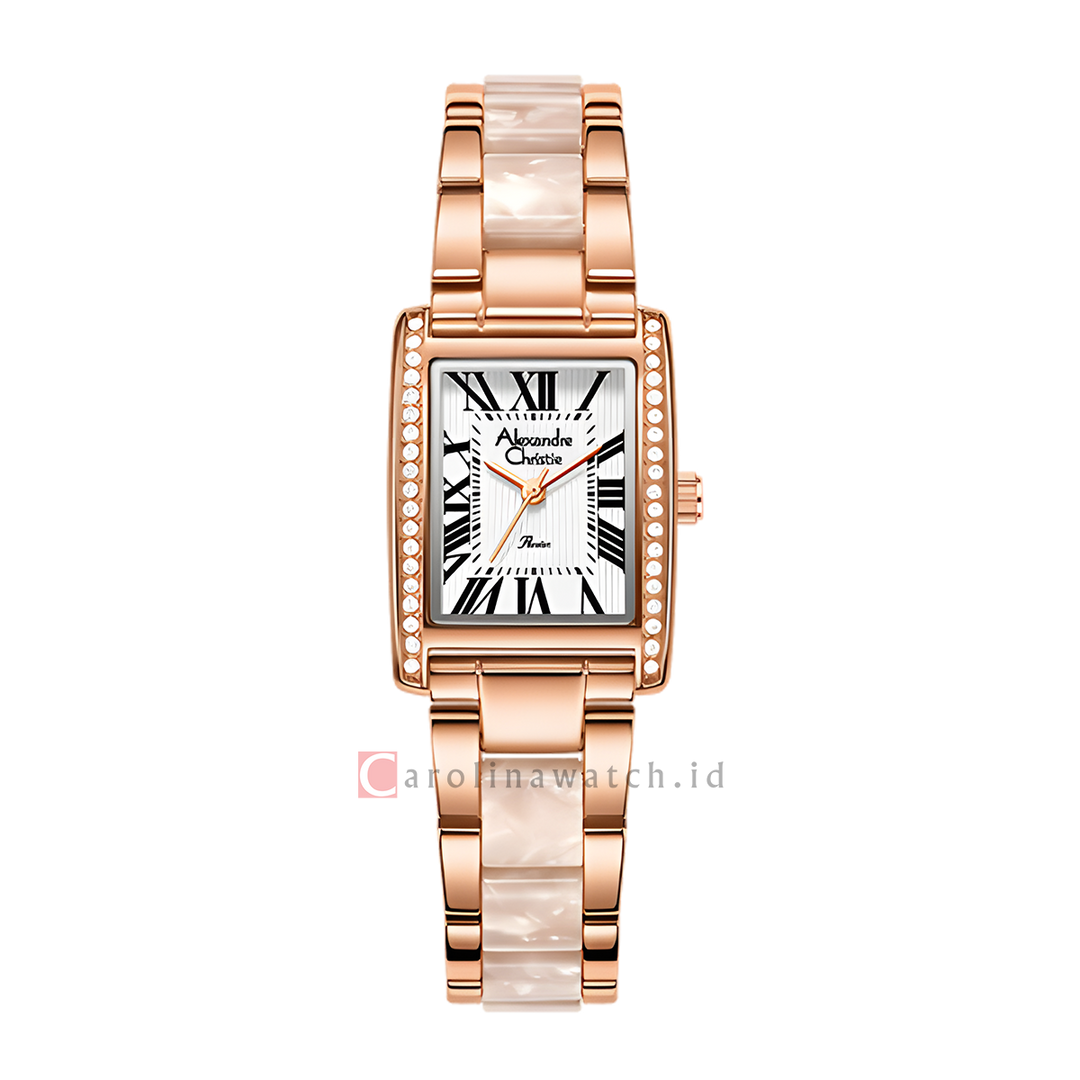 Jam Tangan Alexandre Christie AC 2C03 LHBRGSLPN Women Silver White Dial Dual Tone Stainless Steel Strap