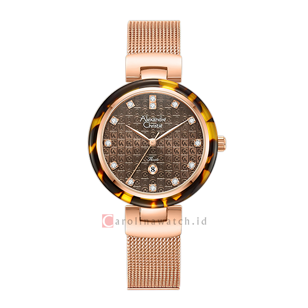 Jam Tangan Alexandre Christie Passion AC 2C07 LDBRGBO Women Brown Dial Rose Gold Stainless Steel Mesh Strap