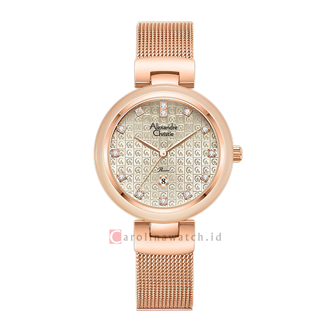 Jam Tangan Alexandre Christie Passion AC 2C07 LDBRGGR Women Gray Dial Rose Gold Stainless Steel Mesh Strap