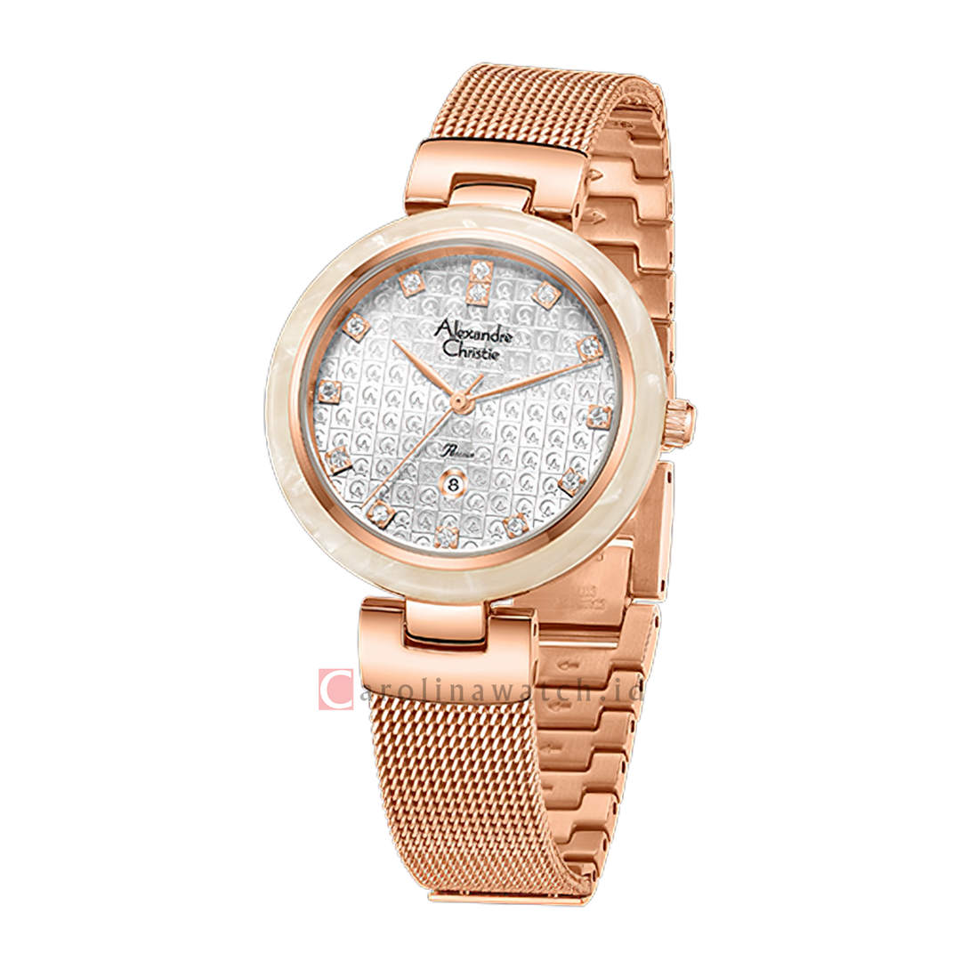 Jam Tangan Alexandre Christie Passion AC 2C07 LDBRGSL Women Silver Dial Rose Gold Stainless Steel Mesh Strap