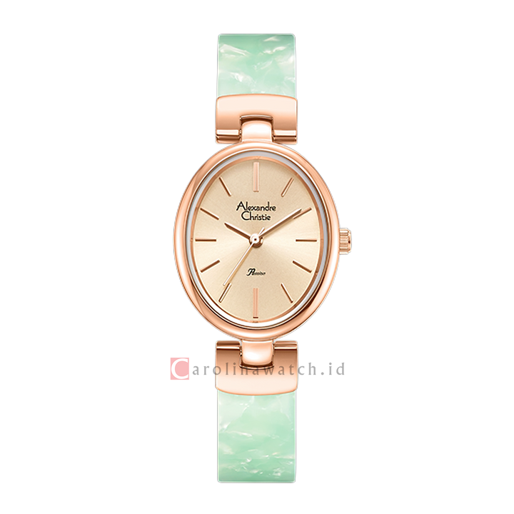 Jam Tangan Alexandre Christie Passion AC 2C08 LHBRGLNGN Women Rose Gold Dial Green Stainless Steel Strap