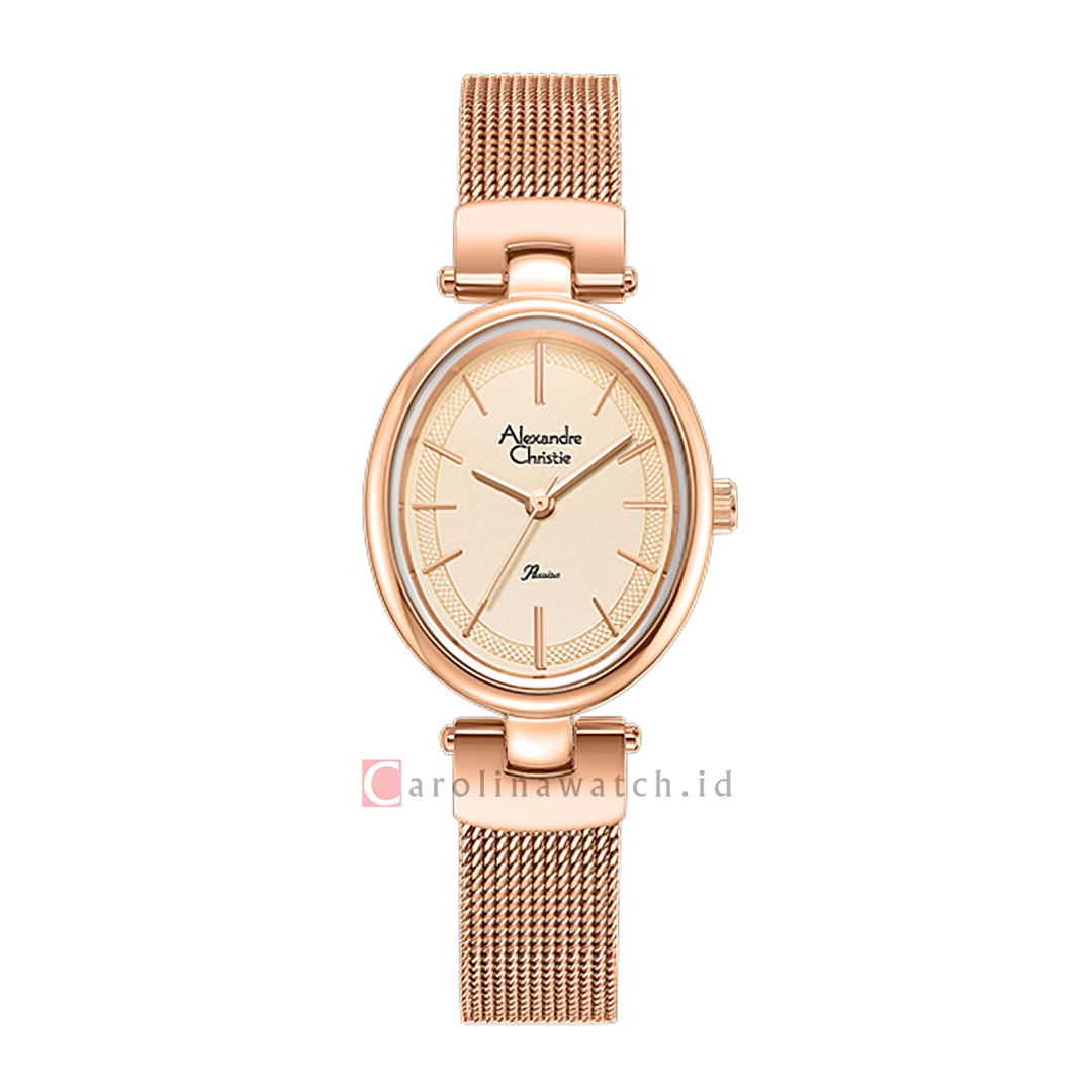 Jam Tangan Alexandre Christie Passion AC 2C08 LHBRGLN Women Gold Dial Rose Gold Mesh Strap