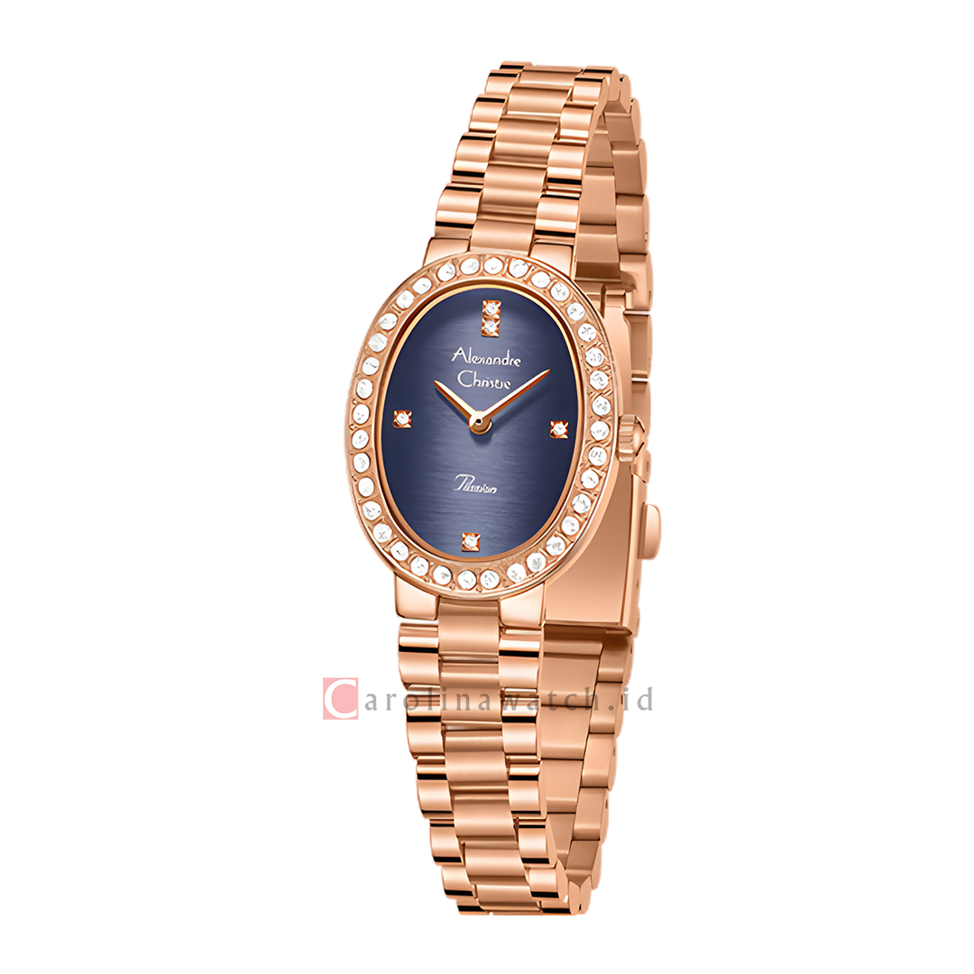 Jam Tangan Alexandre Christie AC 2C09 LHBRGBU Women Blue Dial Rose Gold Stainless Steel Strap