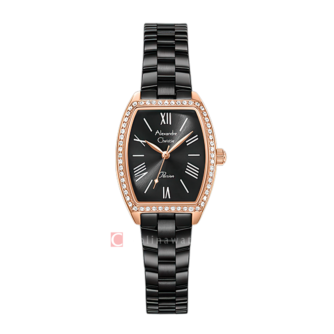 Jam Tangan Alexandre Christie Passion AC 2C10 LHBBRBA Women Black Dial Black Stainless Steel Strap