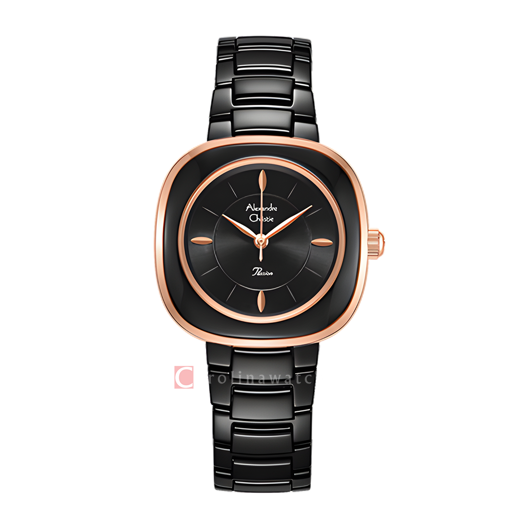 Jam Tangan Alexandre Christie Passion Ceramic AC 2C11 LHBRGBA Women Black Dial Black Stainless Steel Strap