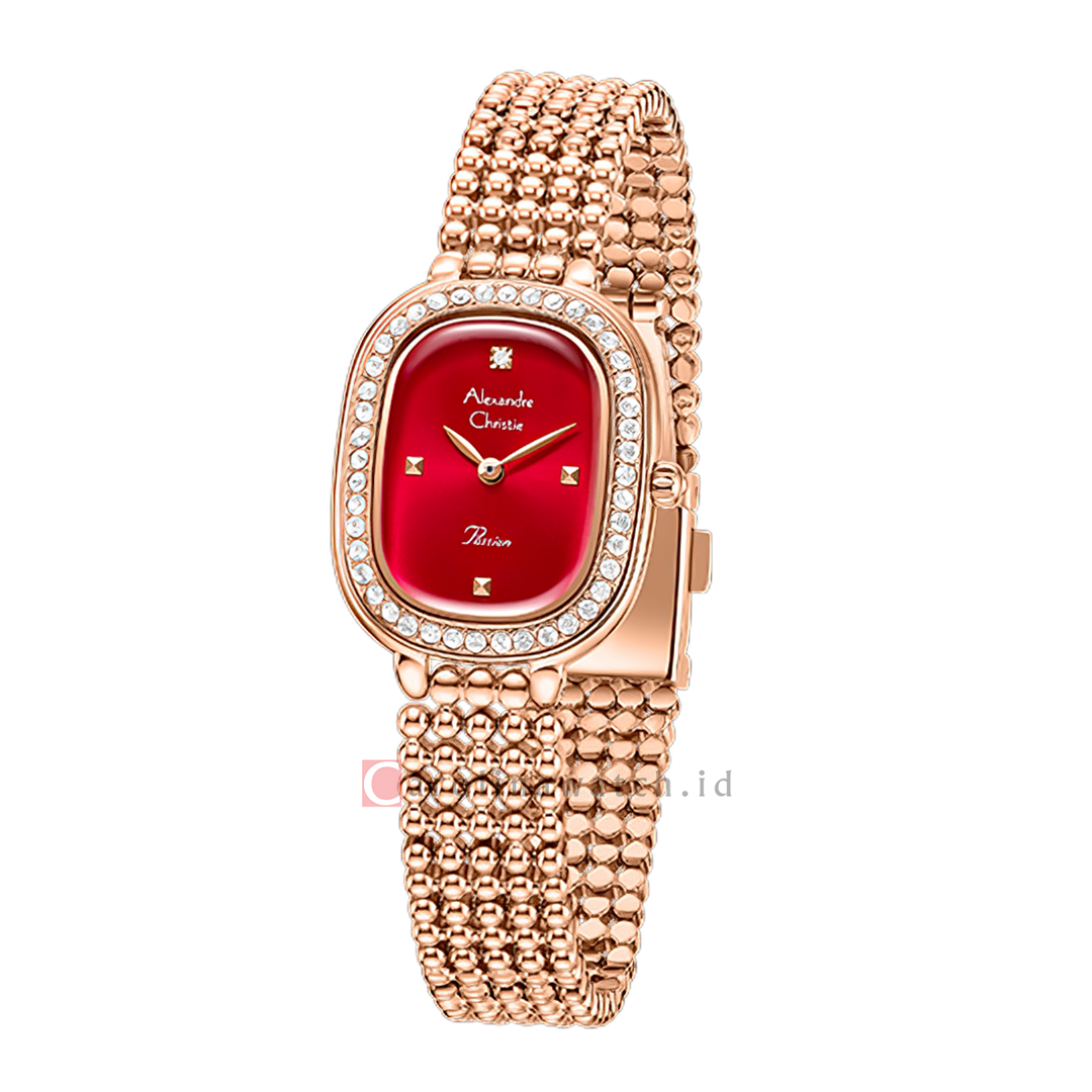 Jam Tangan  Alexandre Christie Passion AC 2C12 LHBRGRE Women Red Dial Rose Gold Stainless Steel Strap