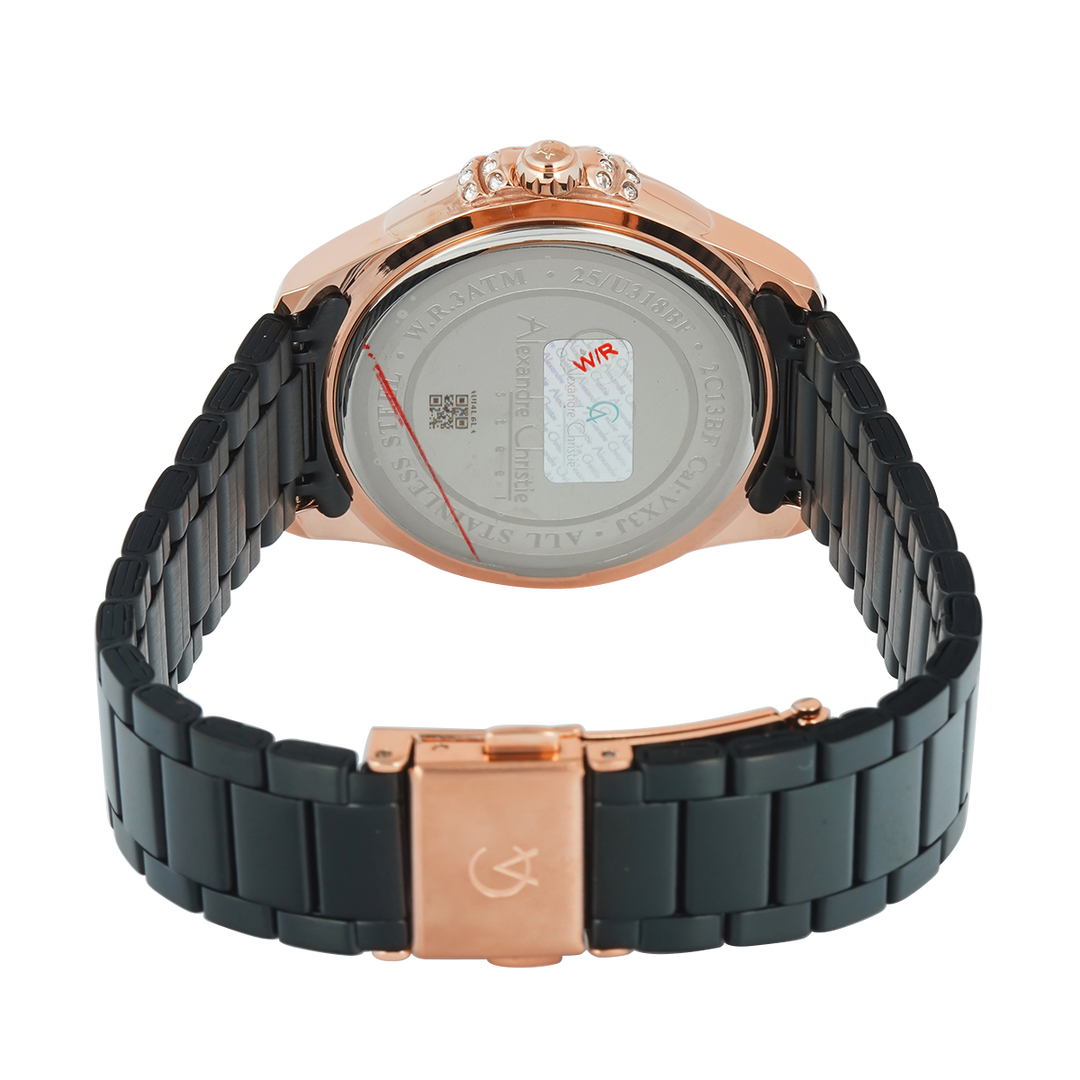 Jam Tangan Alexandre Christie Passion AC 2C13 BFFBRBA Women Black Dial Black Stainless Steel Strap