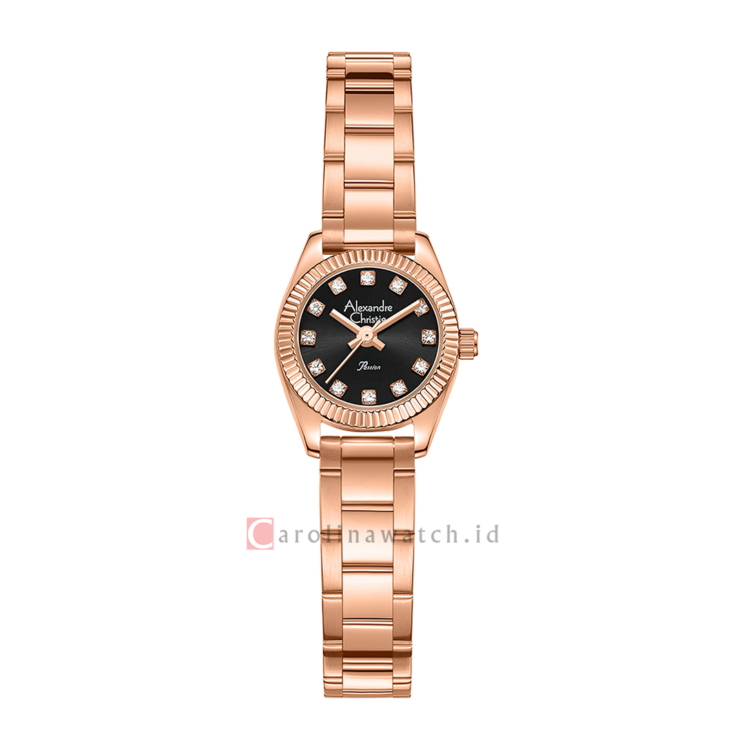 Jam Tangan Alexandre Christie Passion AC 2C18 LHFRGBA Women Black Dial Rose Gold Stainless Steel Strap