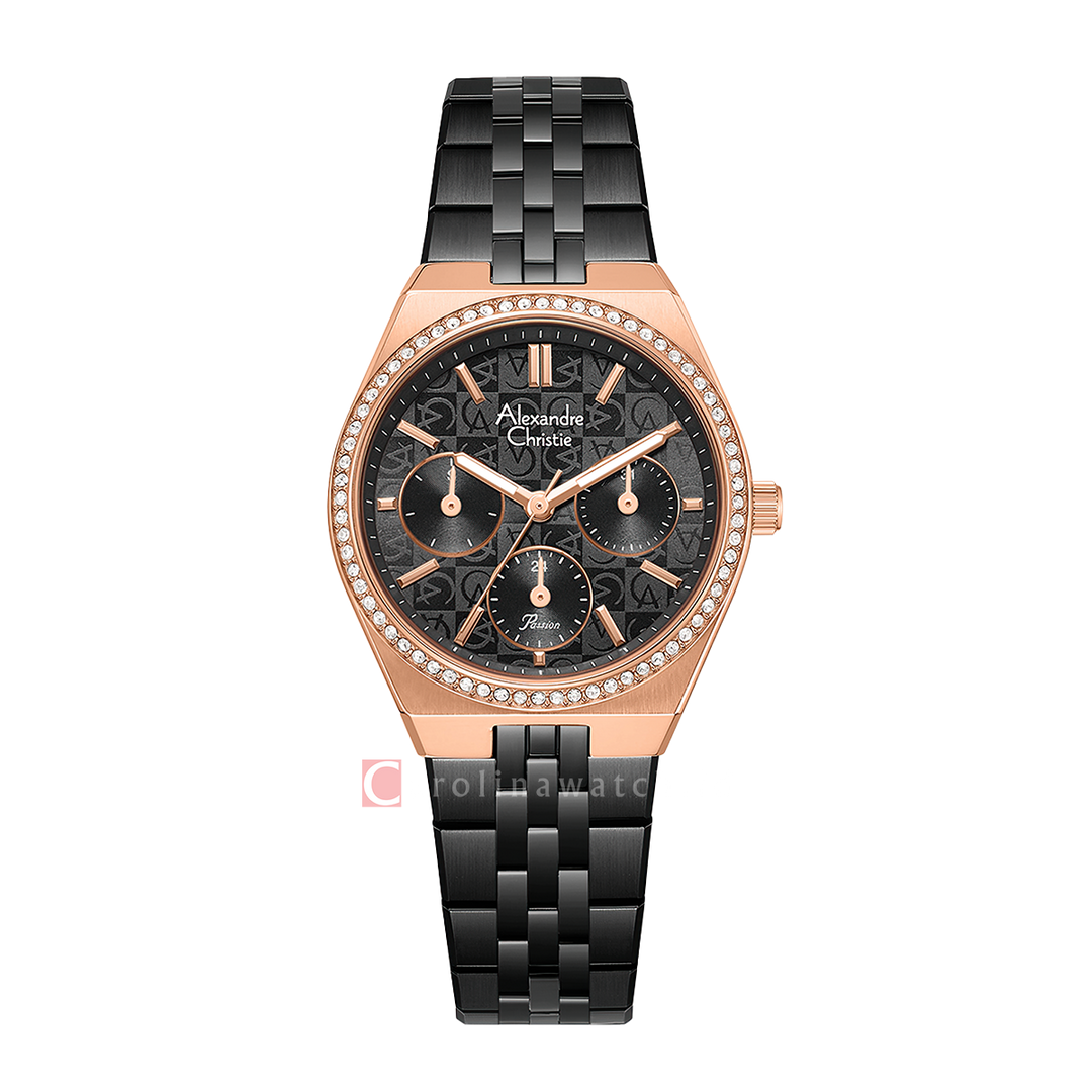 Jam Tangan Alexandre Christie Passion AC 2C19 BFBBRBA Women Black Dial Black Stainless Steel Strap