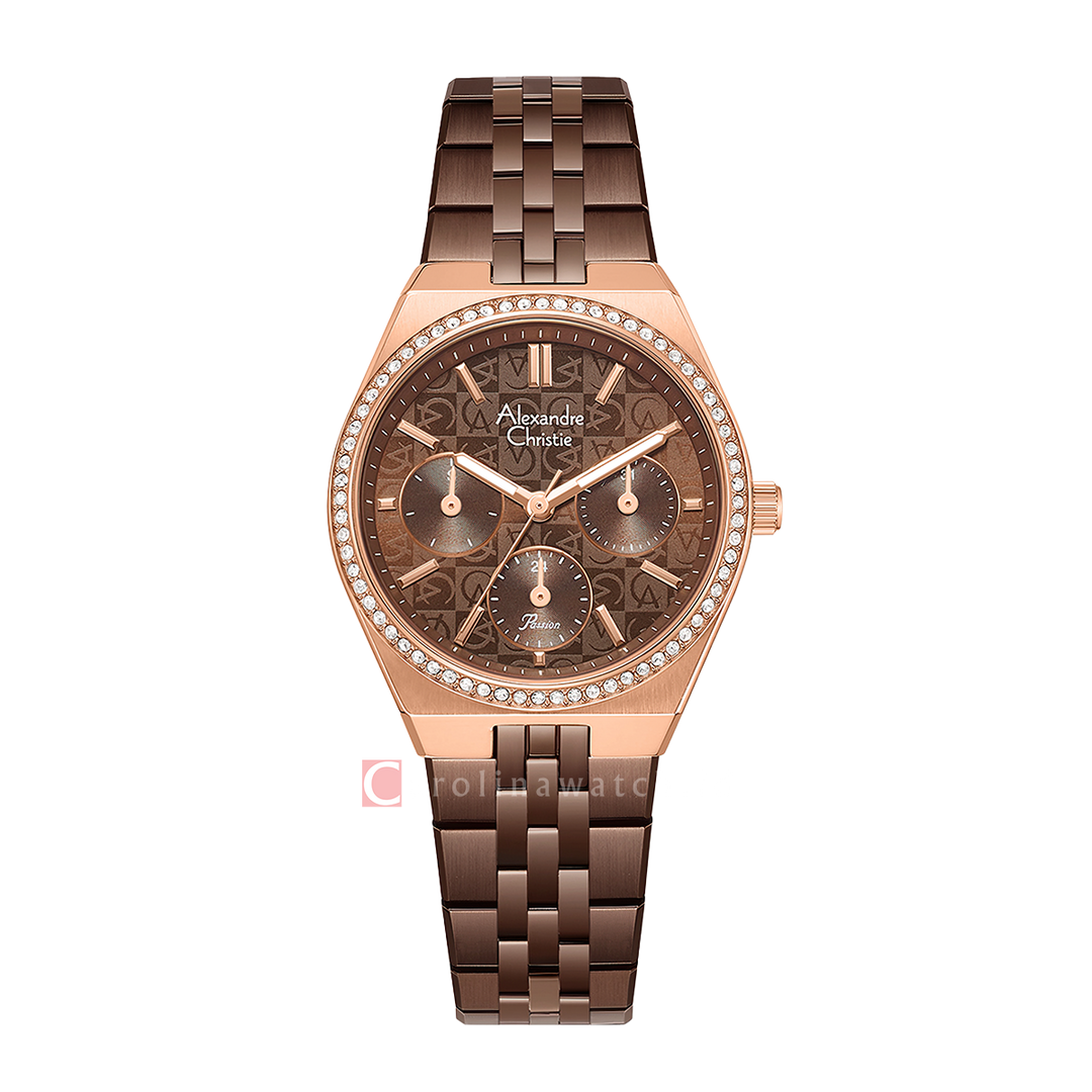 Jam Tangan Alexandre Christie Passion AC 2C19 BFBROBO Women Brown Dial Brown Stainless Steel Strap