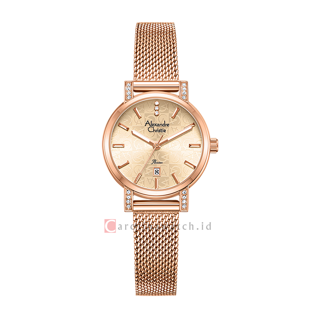 Jam Tangan Alexandre Christie Passion AC 2C20 LDBRGBG Women Gold Dial Rose Gold Mesh Stainless Steel Strap