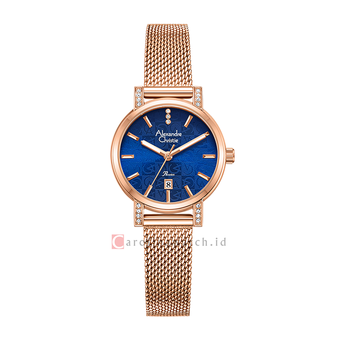 Jam Tangan Alexandre Christie Passion AC 2C20 LDBRGBU Women Blue Dial Rose Gold Mesh Stainless Steel Strap