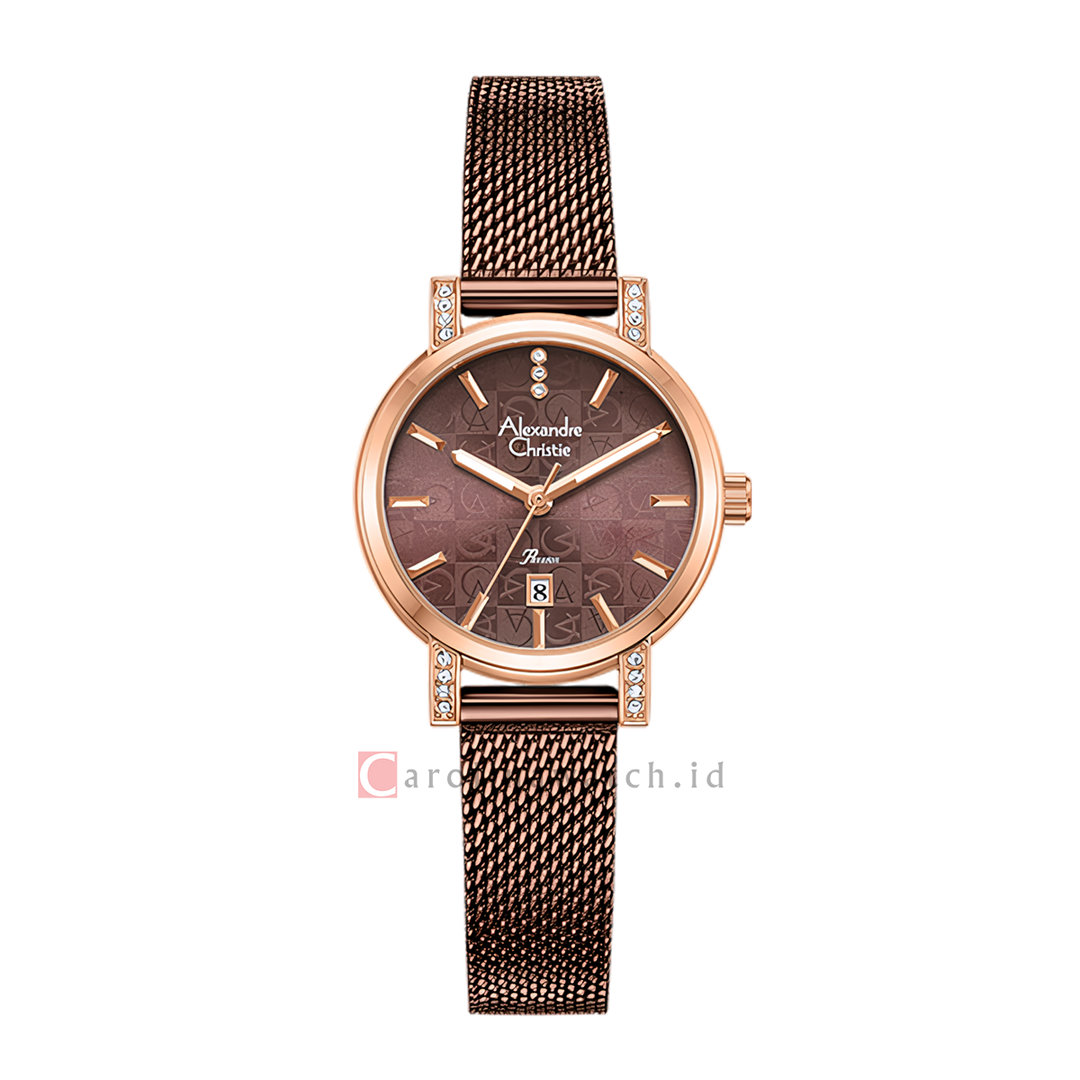 Jam Tangan Alexandre Christie Passion AC 2C20 LDBROBO Women Brown White Dial Brown Mesh Stainless Steel Strap