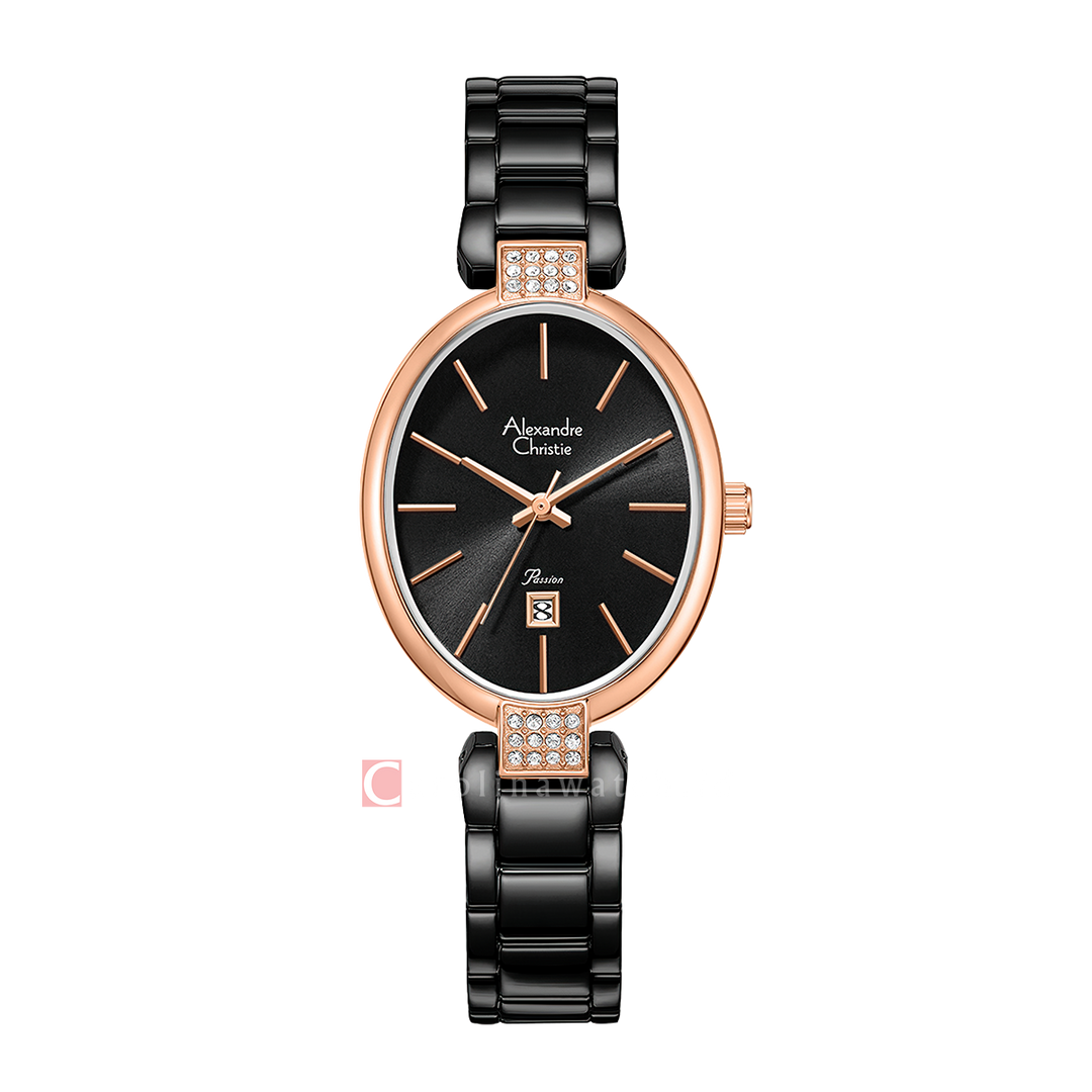 Jam Tangan Alexandre Christie Passion AC 2C21 LDBBRBA Women Black Dial Black Stainless Steel Strap