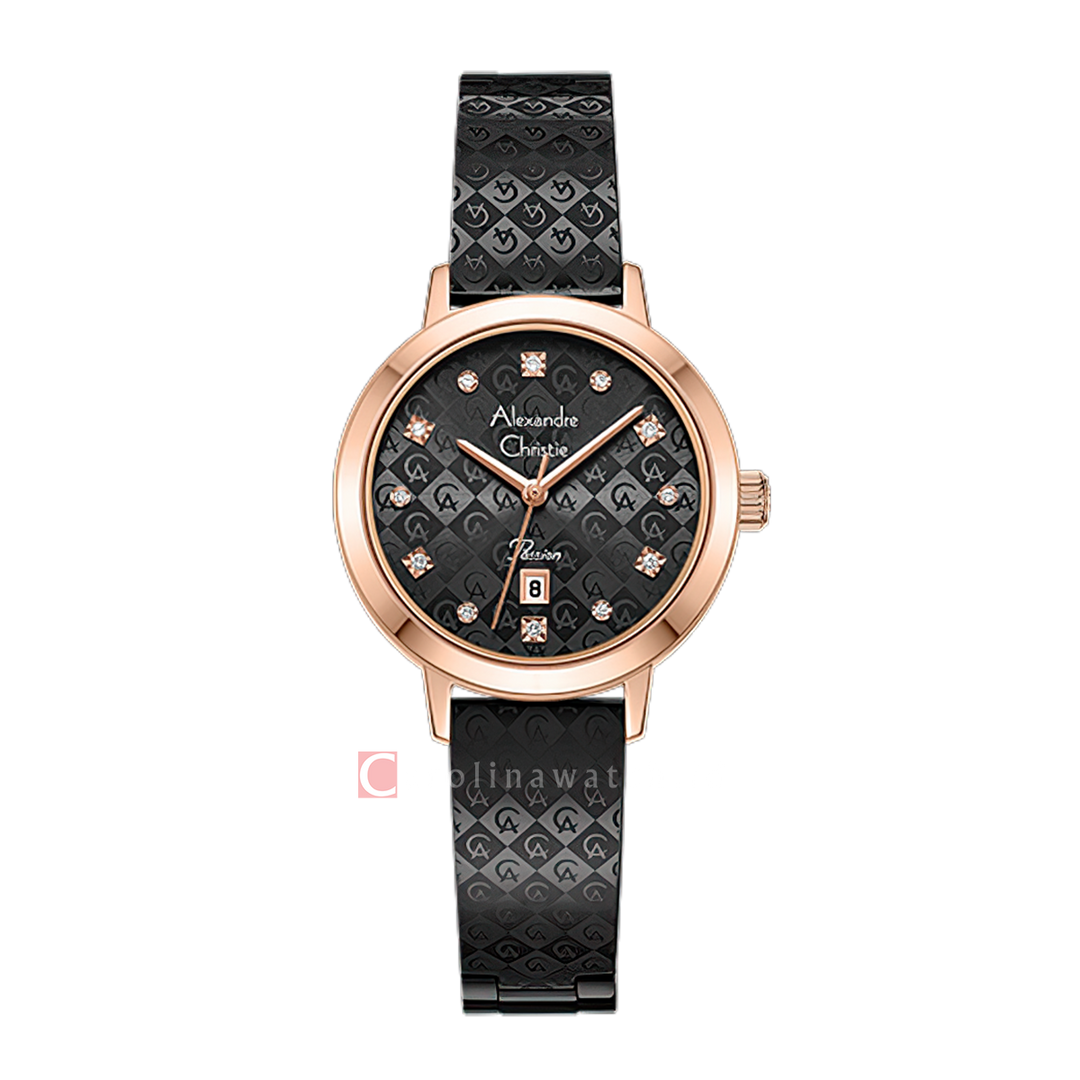 Jam Tangan  Alexandre Christie Passion AC 2C23 LDBBRBA Women Black Dial Black Stainless Steel Strap