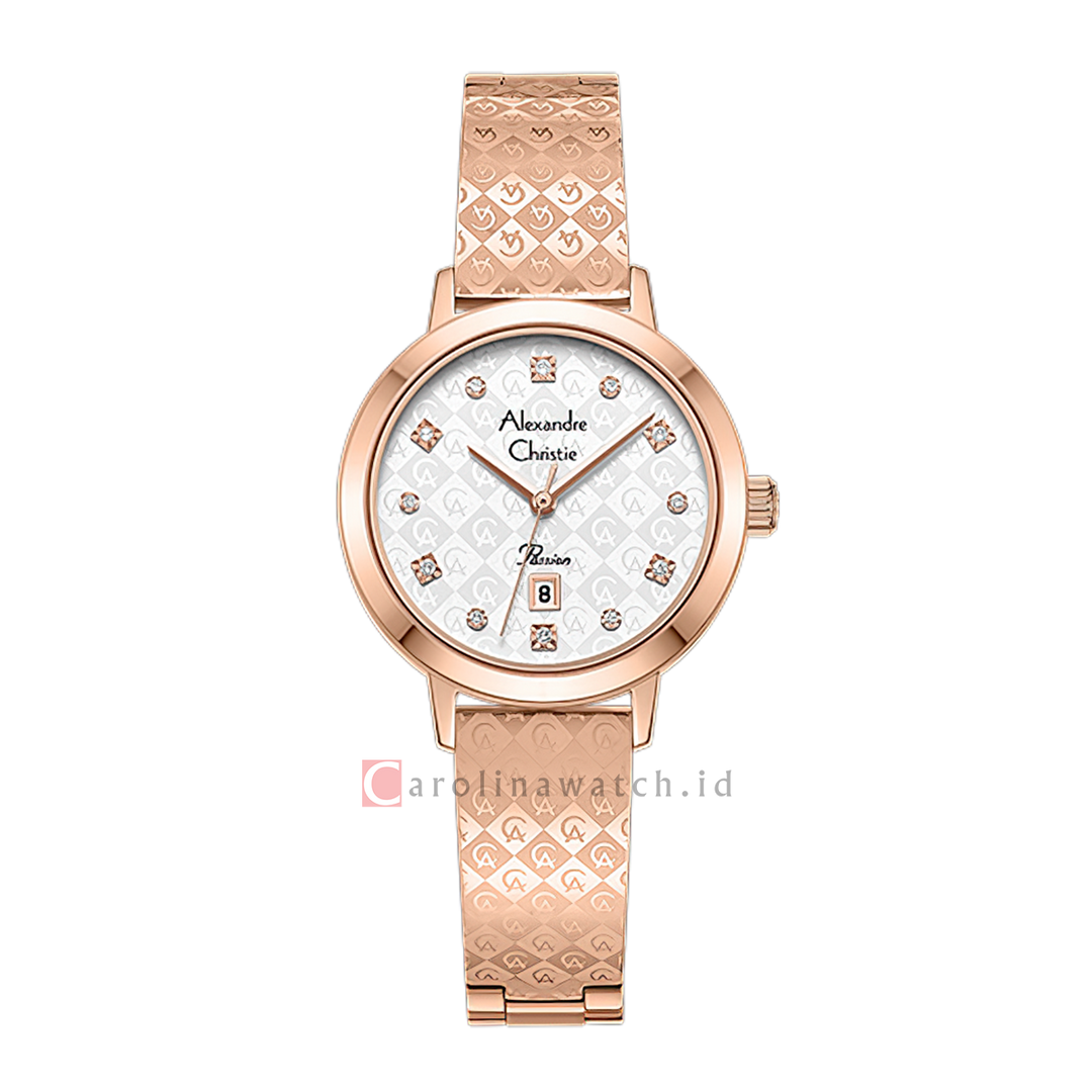 Jam Tangan  Alexandre Christie Passion AC 2C23 LDBRGSL Women White Dial Rose Gold Stainless Steel Strap
