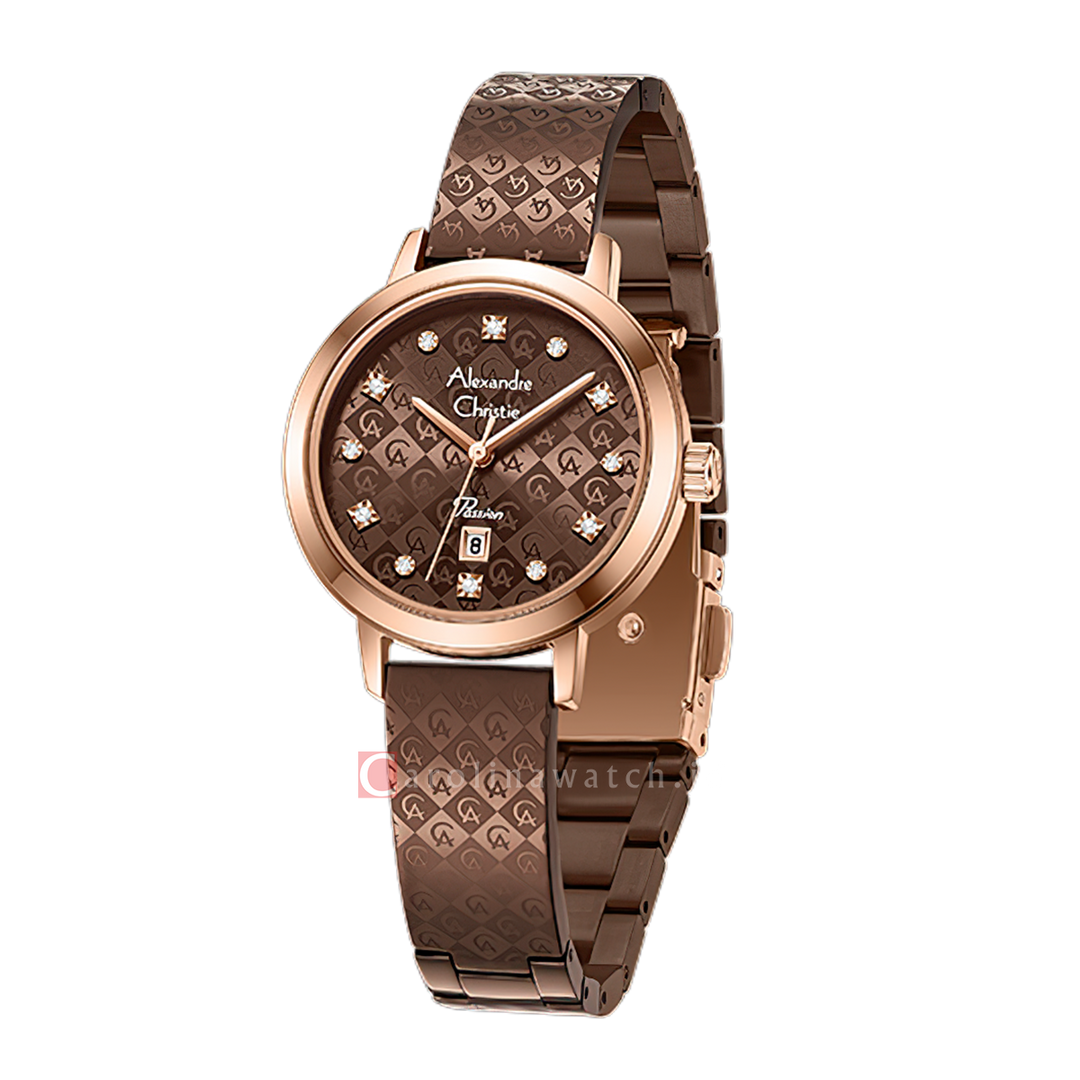 Jam Tangan  Alexandre Christie Passion AC 2C23 LDBROBO Women Brown Dial Brown Stainless Steel Strap