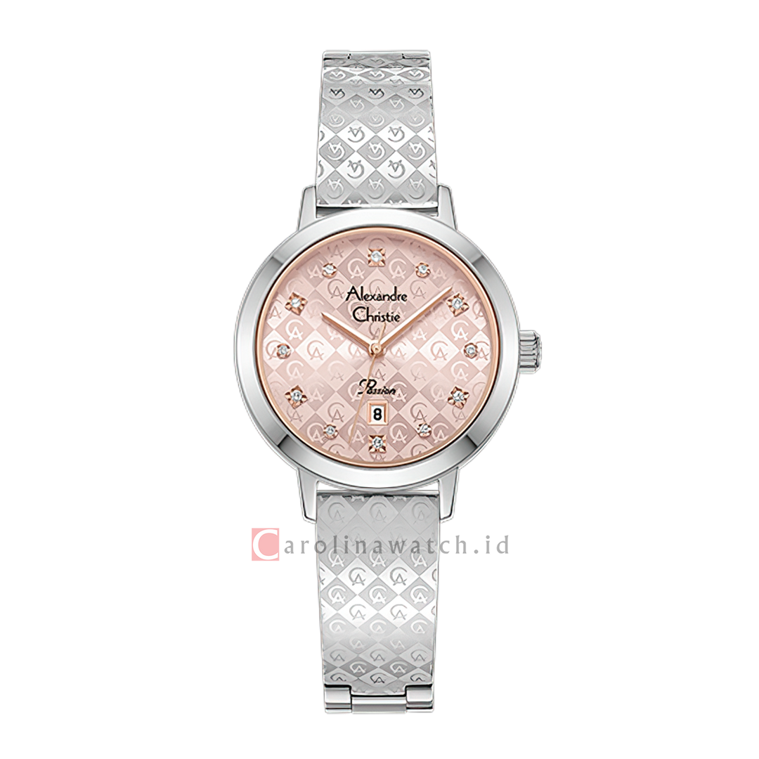 Jam Tangan  Alexandre Christie Passion AC 2C23 LDBSSPNRG Women Light Pink Dial Silver Stainless Steel Strap