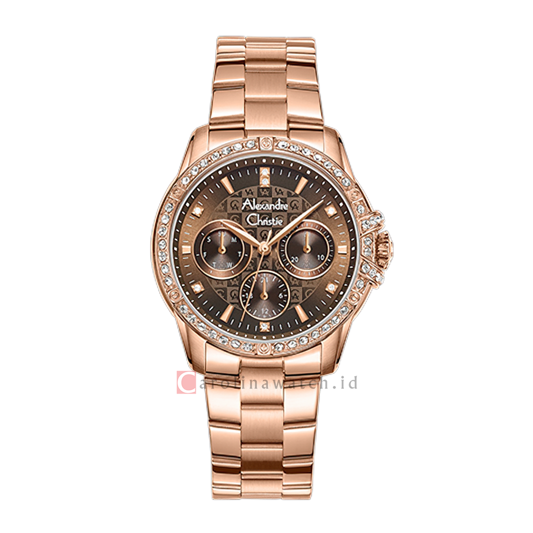 Jam Tangan Alexandre Christie AC 2C26 BFFRGBO Women Brown Dial Rose Gold Stainless Steel Strap