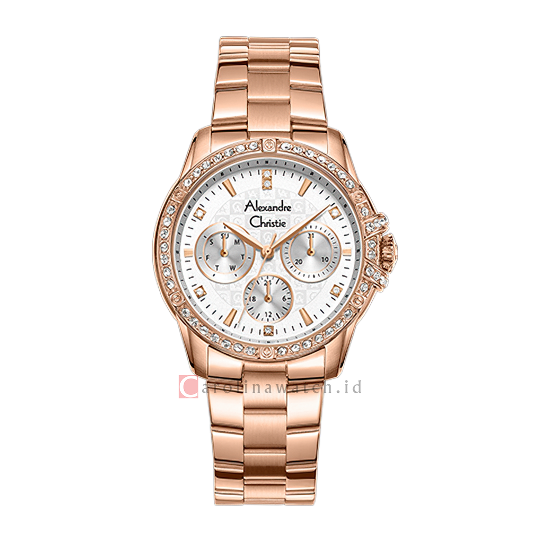 Jam Tangan Alexandre Christie AC 2C26 BFFRGSL Women Silver White Dial Rose Gold Stainless Steel Strap