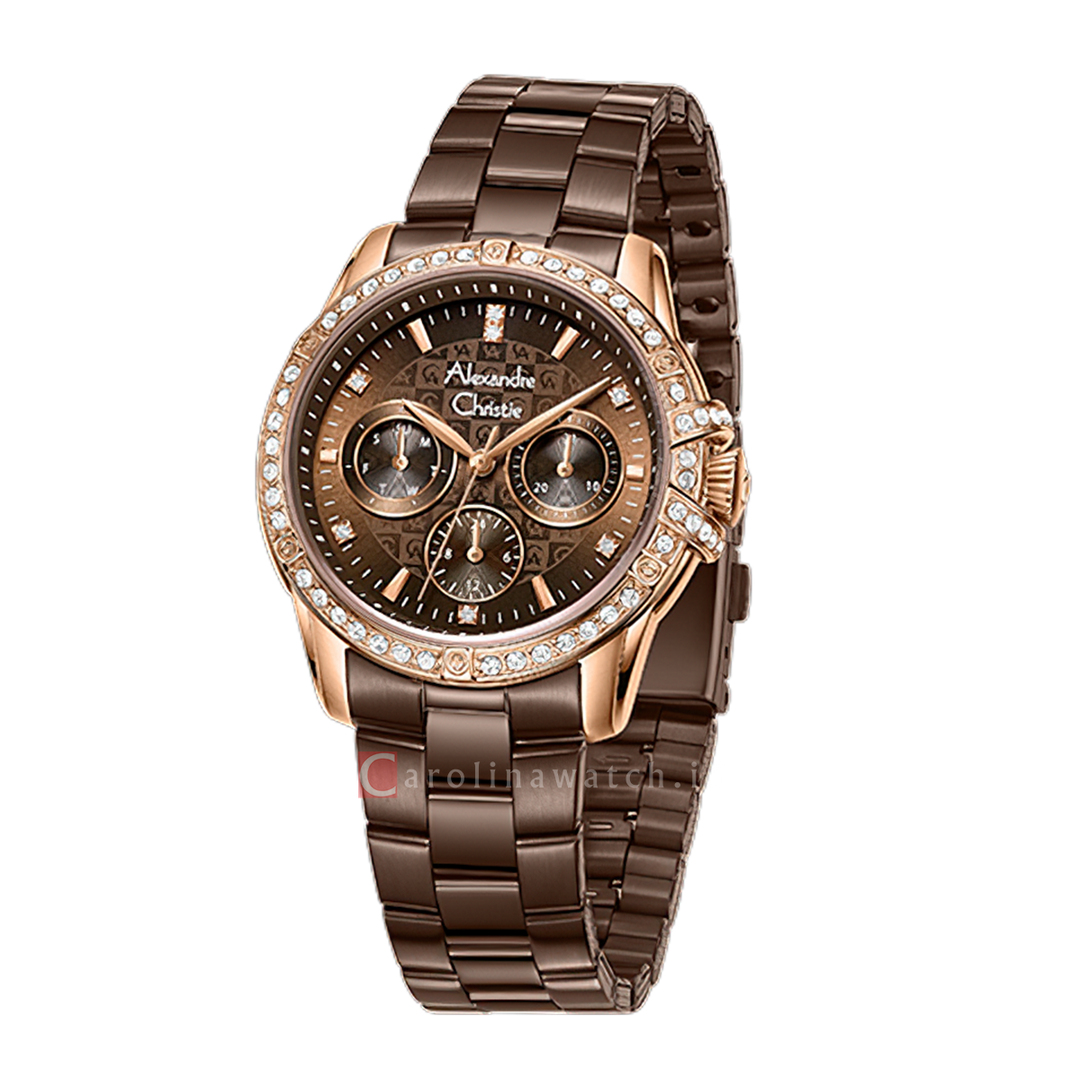 Jam Tangan Alexandre Christie AC 2C26 BFFROBO Women Brown Dial Brown Stainless Steel Strap