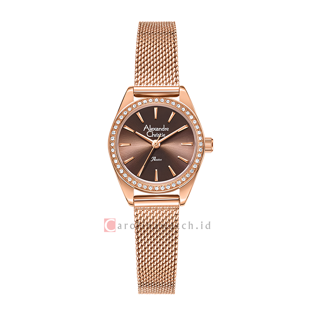 Jam Tangan Alexandre Christie Passion AC 2C30 LHBRGBO Women Brown Dial Rose Gold Mesh Stainless Steel Strap