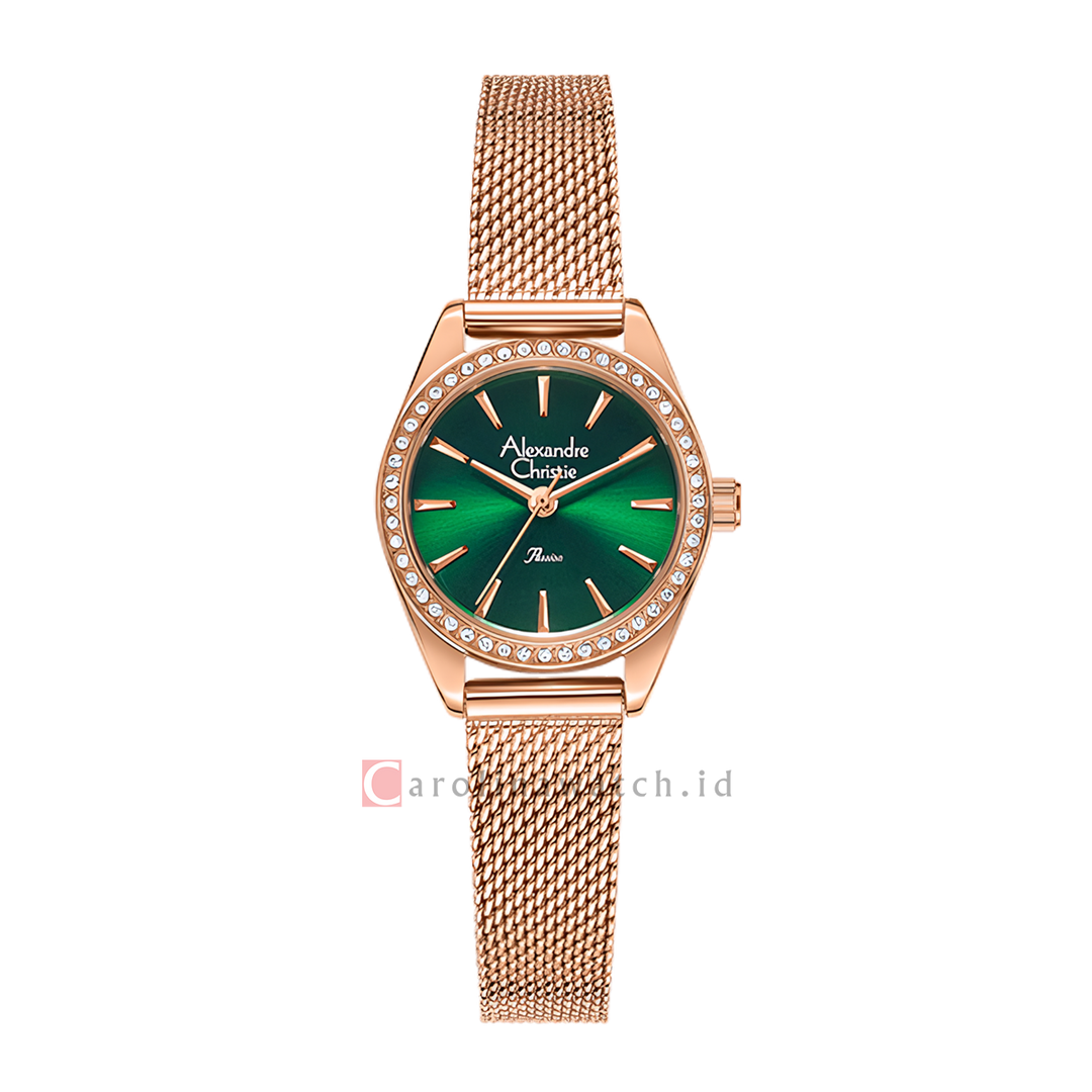 Jam Tangan Alexandre Christie Passion AC 2C30 LHBRGGN Women Green Dial Rose Gold Mesh Stainless Steel Strap