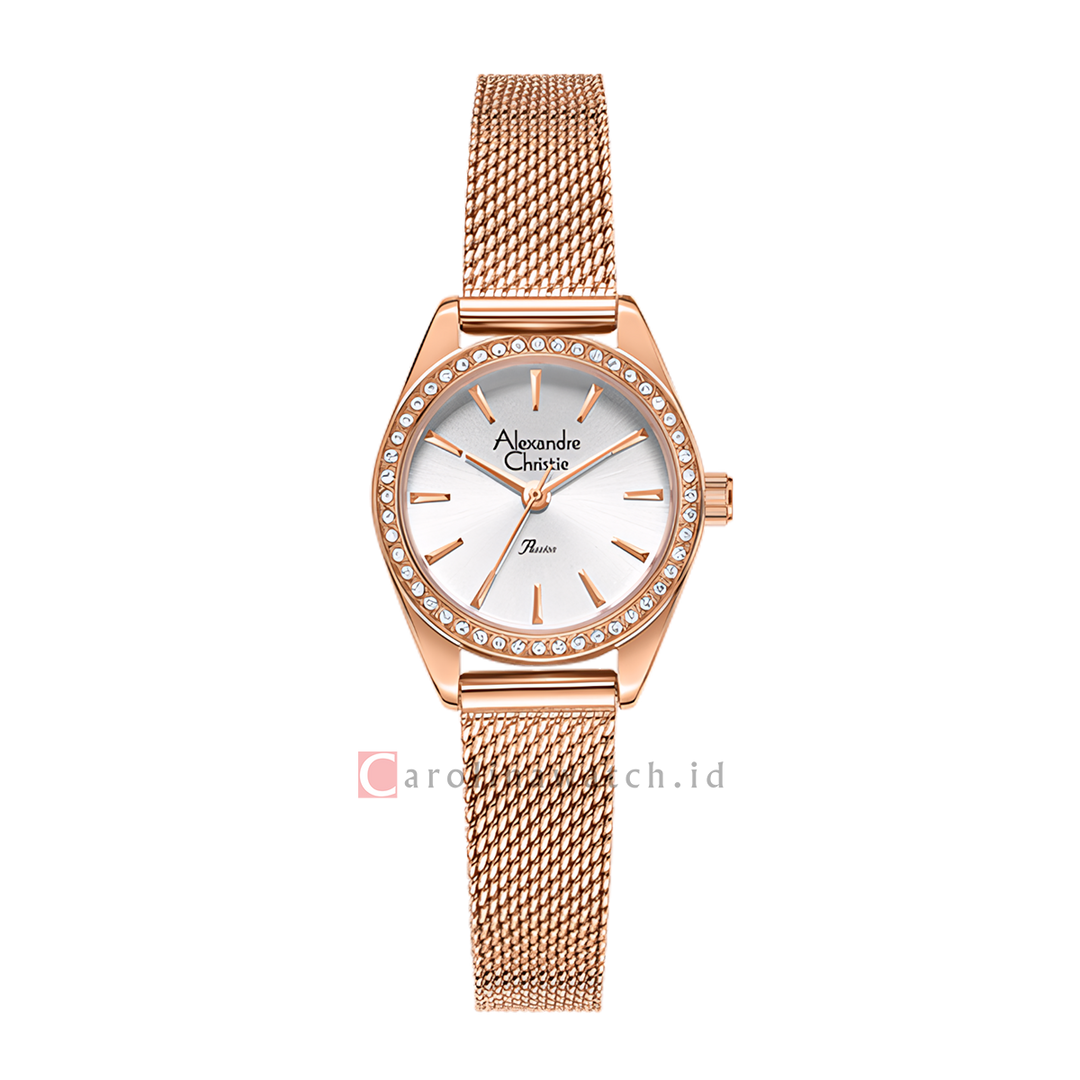 Jam Tangan Alexandre Christie Passion AC 2C30 LHBRGSL Women Silver White Dial Rose Gold Mesh Stainless Steel Strap