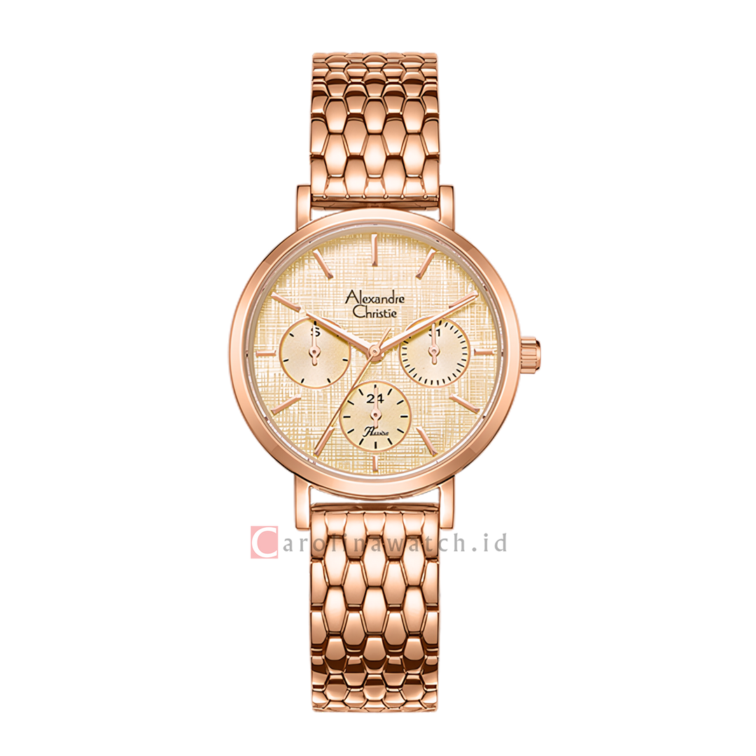 Jam Tangan Alexandre Christie Passion AC 2C33 BFBRGLN Women Gold Dial Rose Gold Mesh Stainless Steel Strap