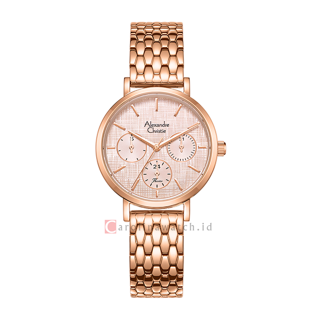 Jam Tangan Alexandre Christie Passion AC 2C33 BFBRGPN Women Pink Dial Rose Gold Mesh Stainless Steel Strap
