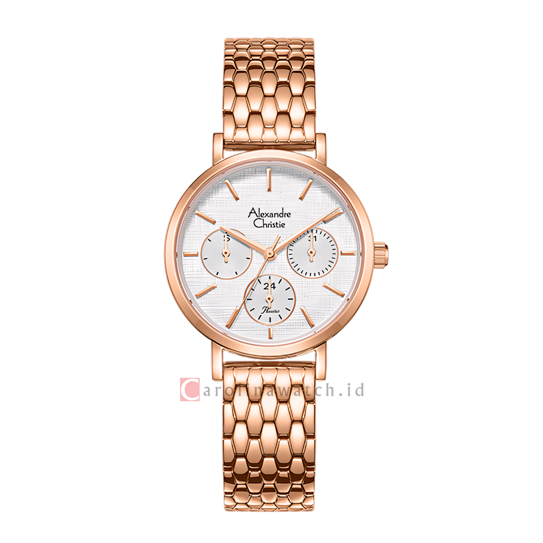 Jam Tangan Alexandre Christie Passion AC 2C33 BFBRGSL Women Silver White Dial Rose Gold Mesh Stainless Steel Strap