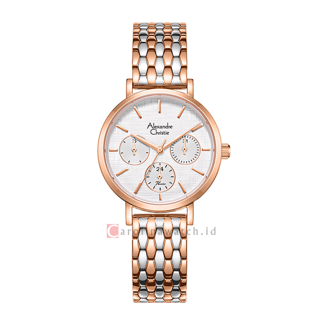 Jam Tangan Alexandre Christie Passion AC 2C33 BFBTRSL Women Silver White Dial Dual Tone Mesh Stainless Steel Strap