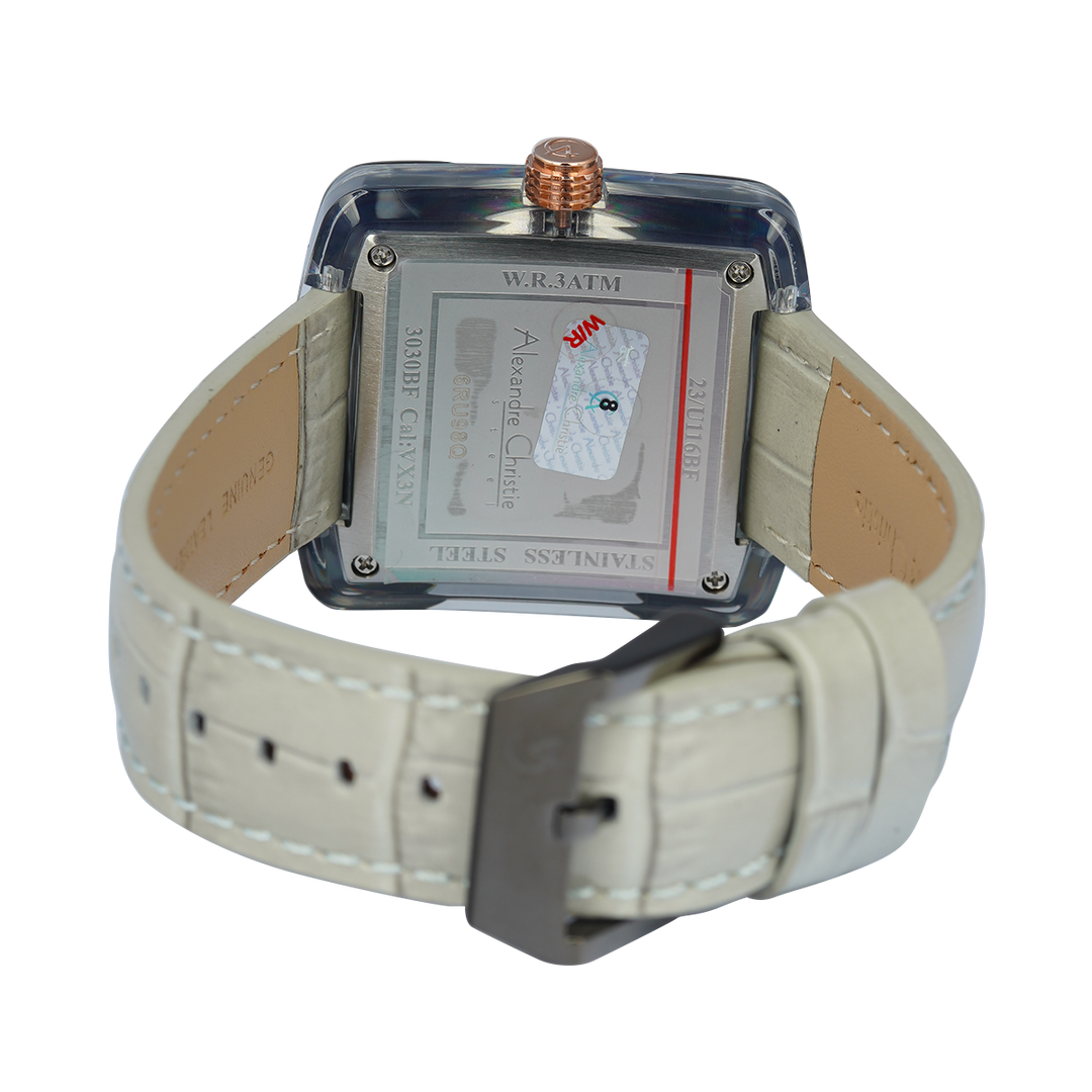 Jam Tangan Alexandre Christie Classic AC 3030 BFLGRLG Women Light Grey Dial Light Grey Leather Strap