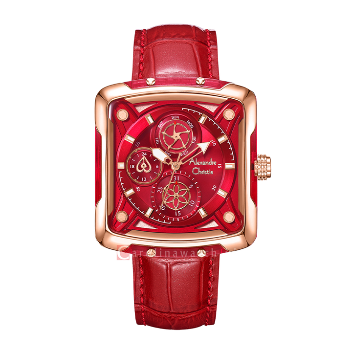 Jam Tangan Alexandre Christie Classic AC 3030 BFLRGRE Women Red Dial Red Leather Strap