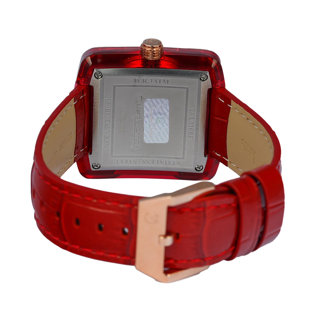 Jam Tangan Alexandre Christie Classic AC 3030 BFLRGRE Women Red Dial Red Leather Strap