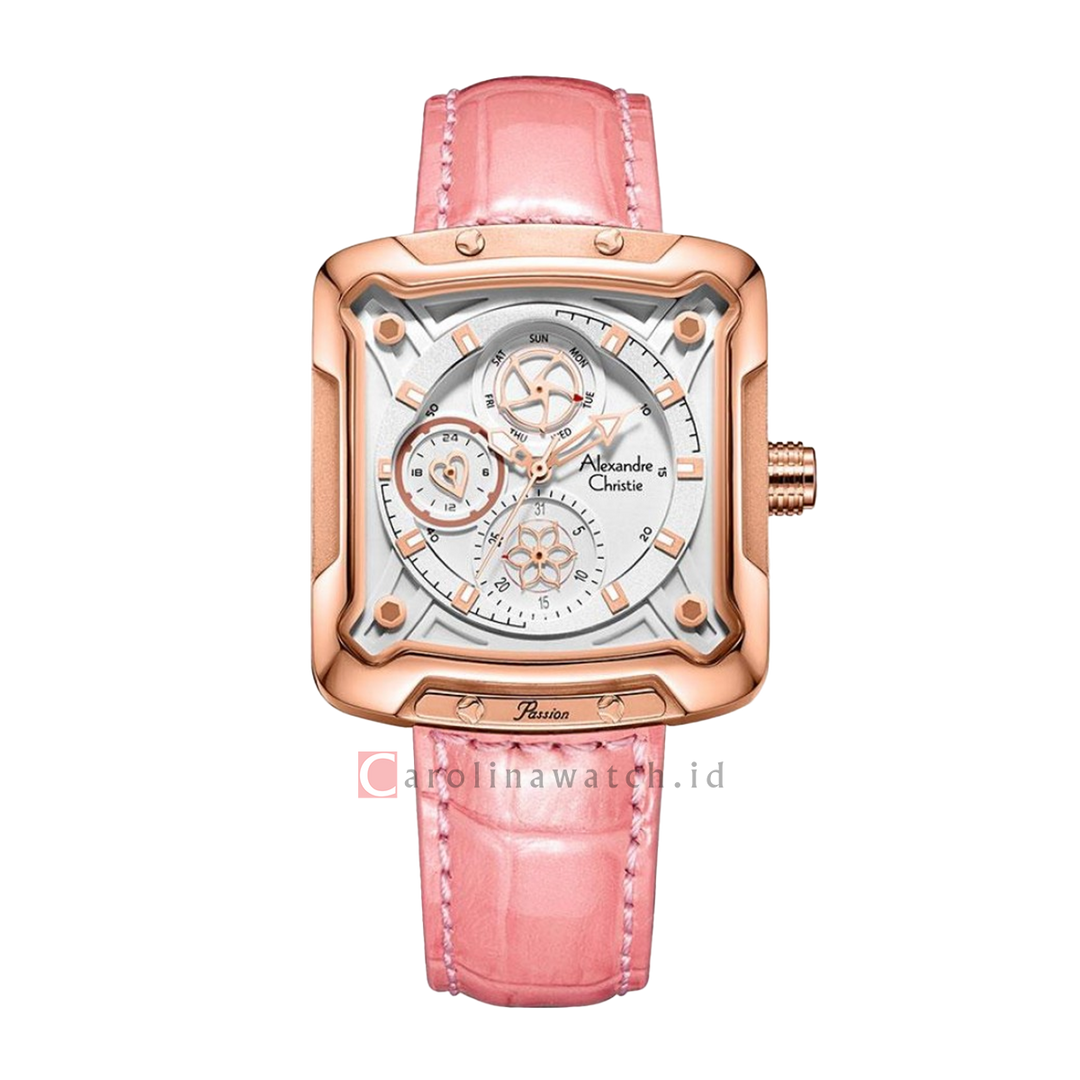 Jam Tangan Alexandre Christie AC 3030 BFLRGSLPN Women White Dial Pink Leather Strap