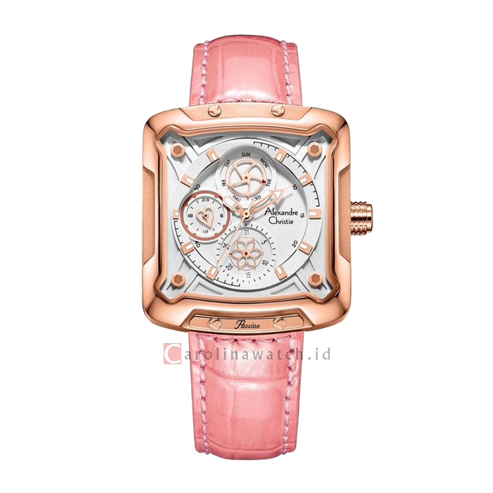 Jam Tangan Alexandre Christie AC 3030 BFLRGSLPN Women White Dial Pink Leather Strap