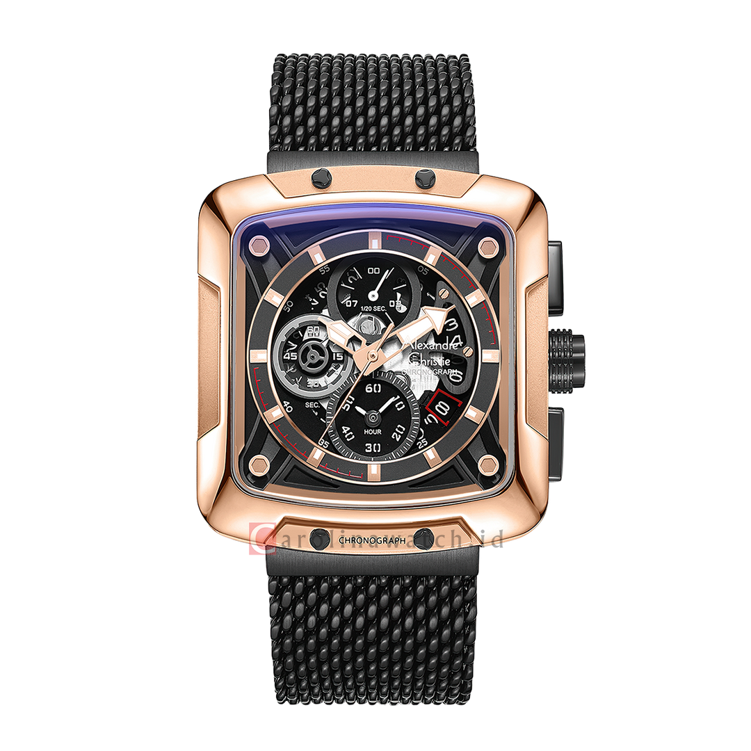 Jam Tangan Alexandre Christie Chronograph AC 3030 GCBBRBA Men Black Dial Black Stainless Steel Strap