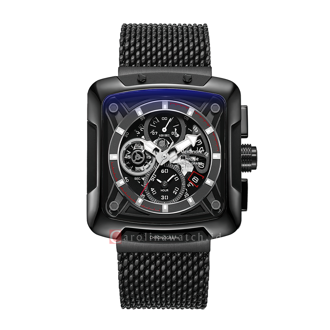 Jam Tangan Alexandre Christie Chronograph AC 3030 GCBIPBA Men Black Dial Black Stainless Steel Strap