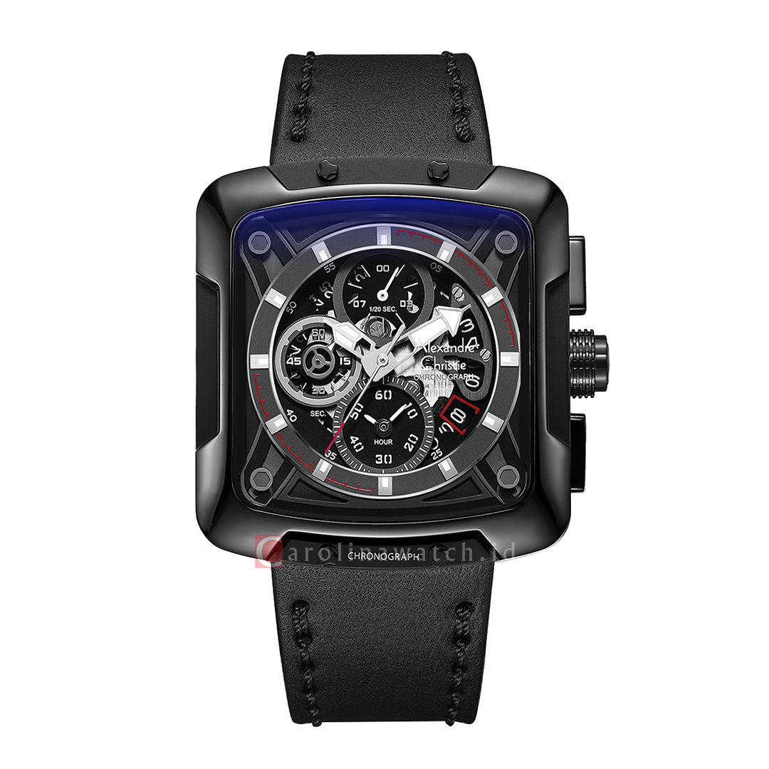 Jam Tangan Alexandre Christie Chronograph AC 3030 GCLIPBA Men Black Dial Black Leather Strap