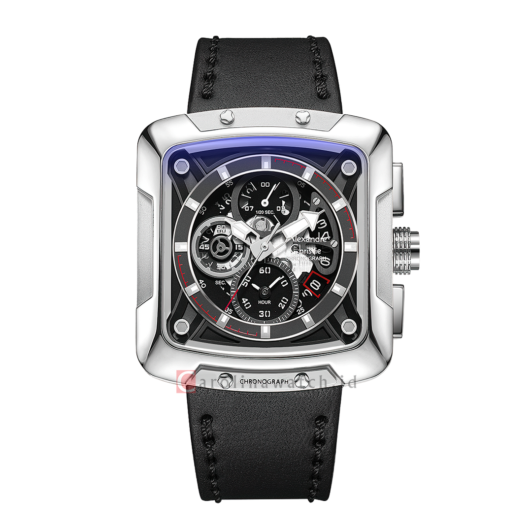 Jam Tangan Alexandre Christie Chronograph AC 3030 GCLSSBA Men Black Dial Black Leather Strap
