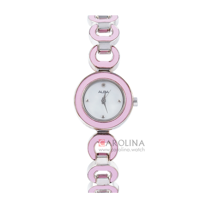 Jam Tangan ALBA AC3P13X1 Women White Dial Pink Stainless Steel Strap