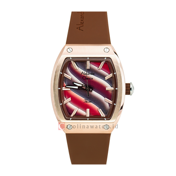 Jam Tangan Alexandre Christie Passion AC 5001 LHRTRBO Women Multicolor Dial Brown Rubber Strap