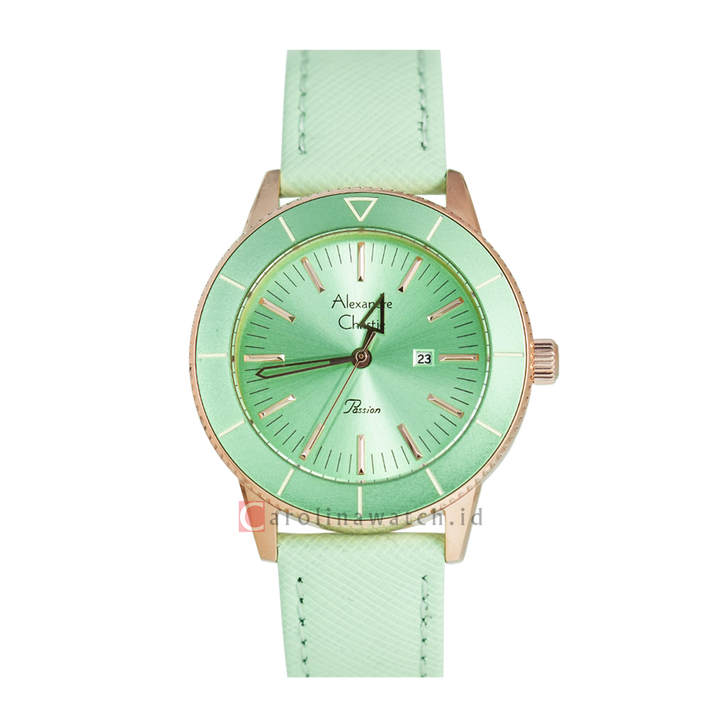 Jam Tangan Alexandre Christie Passion AC 5002 LDLRGGN Women Light Green Dial Light Green Leather Strap