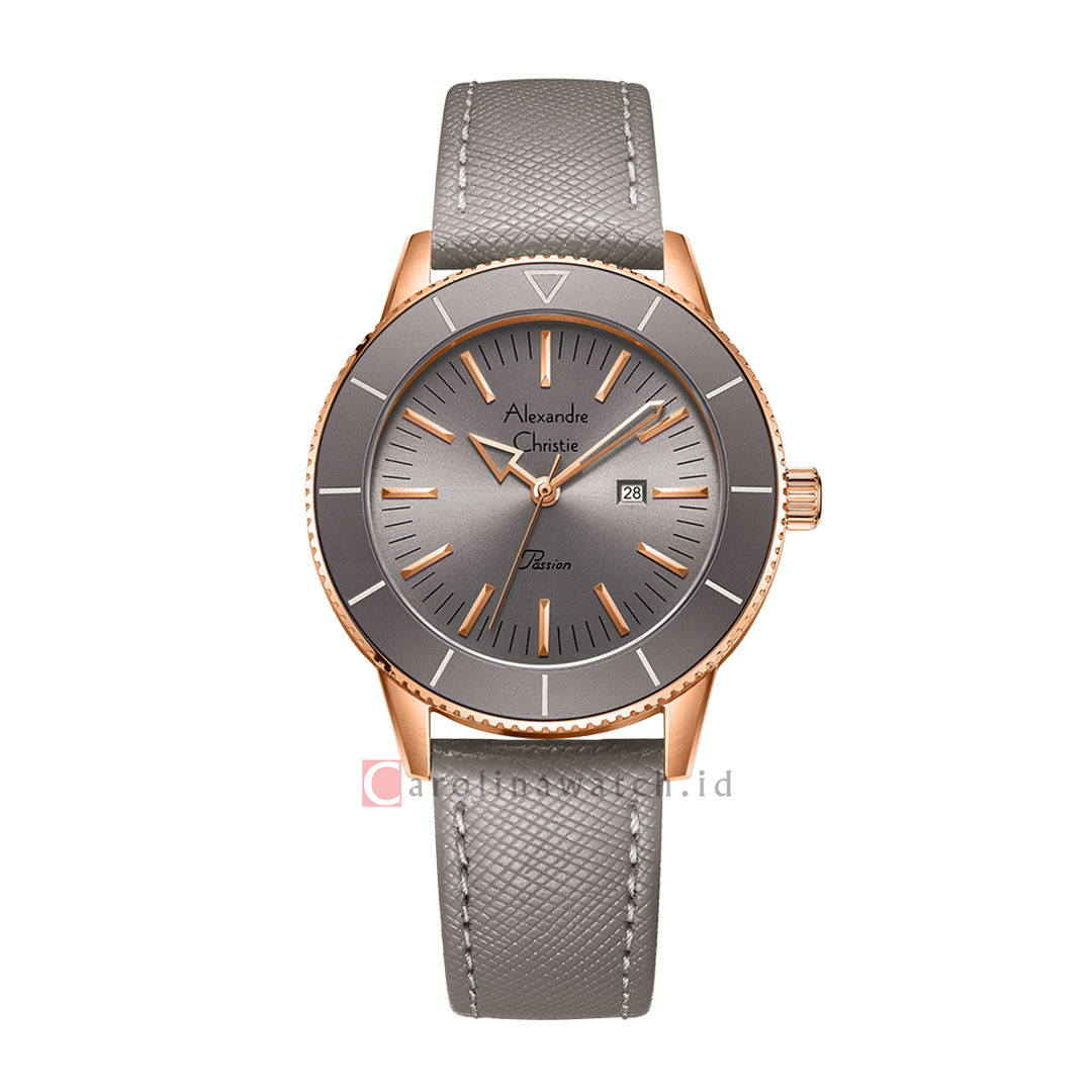 Jam Tangan Alexandre Christie Passion AC 5002 LDLRGGR Women Grey Dial Grey Leather Strap