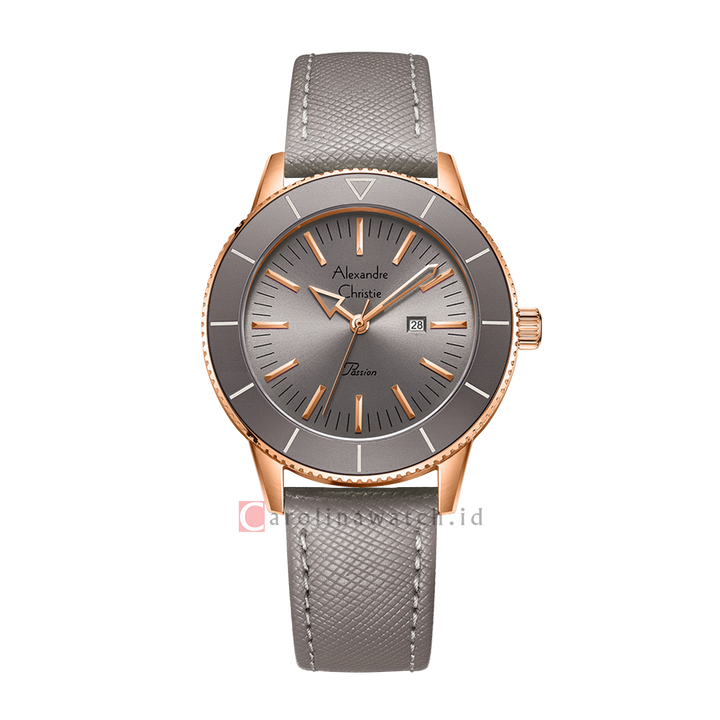 Jam Tangan Alexandre Christie Passion AC 5002 LDLRGGR Women Grey Dial Grey Leather Strap