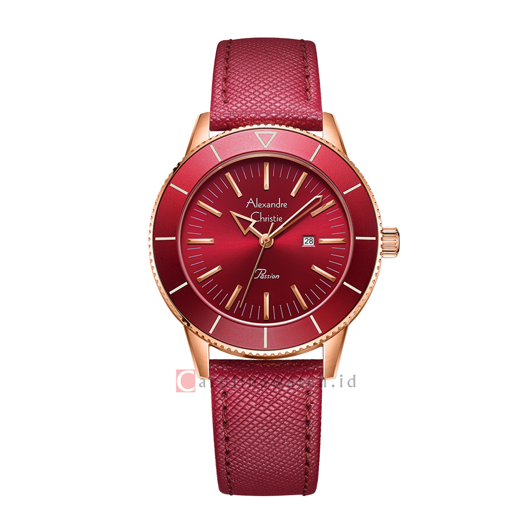 Jam Tangan Alexandre Christie Passion AC 5002 LDLRGRE Women Red Dial Red Leather Strap