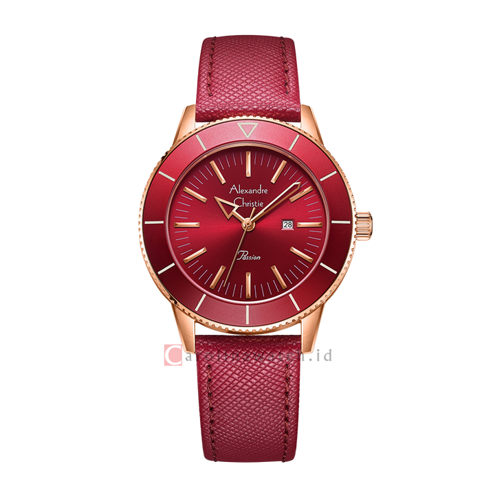 Jam Tangan Alexandre Christie Passion AC 5002 LDLRGRE Women Red Dial Red Leather Strap