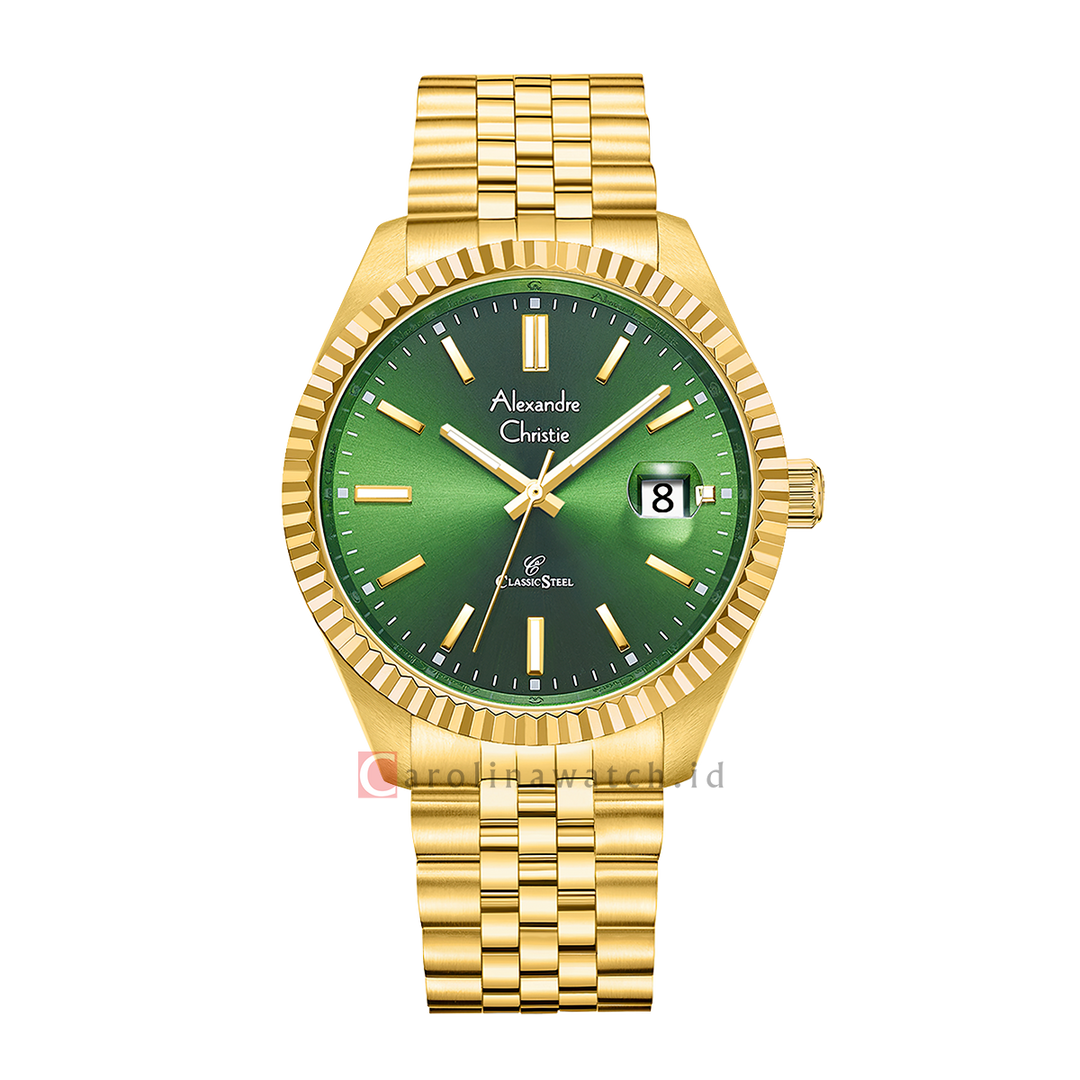 Jam Tangan Alexandre Christie Classic Steel AC 5002 MDBGPGN Men Green Dial Gold Stainless Steel Strap